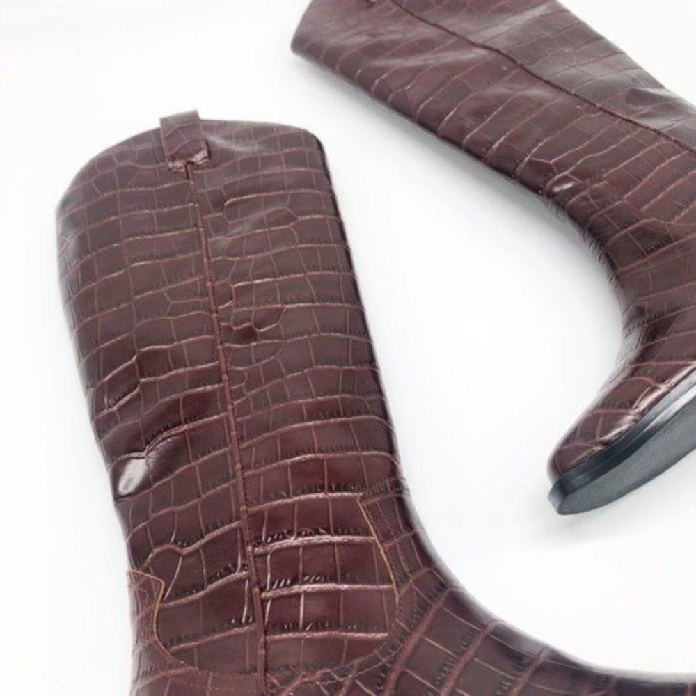 MARC FISHER Croc Embossed Leather Western Boot - Picture 9 of 10